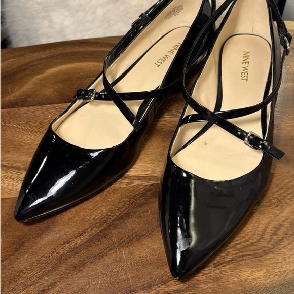 Nine West Anastasia Black Patent Leather Mary Jane Ballet Flat Pointy US Sz 10 - Picture 7 of 16